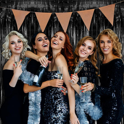 Skiennix 20 Pack Foil Curtain Backdrop - Black Metallic Tinsel Fringe for Parties & Events