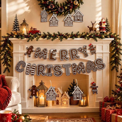 Gingerbread Felt Banner Christmas Decoration Set – Merry Christmas Wall Hanging
