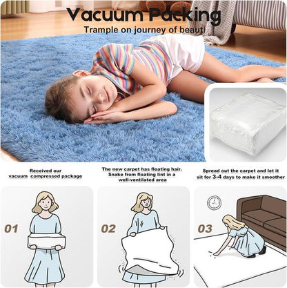 Fluffy Blue Area Rug by [Brand Name] - Soft Shag Carpet for Kids' Rooms | Non-Slip, 2ft x 3ft