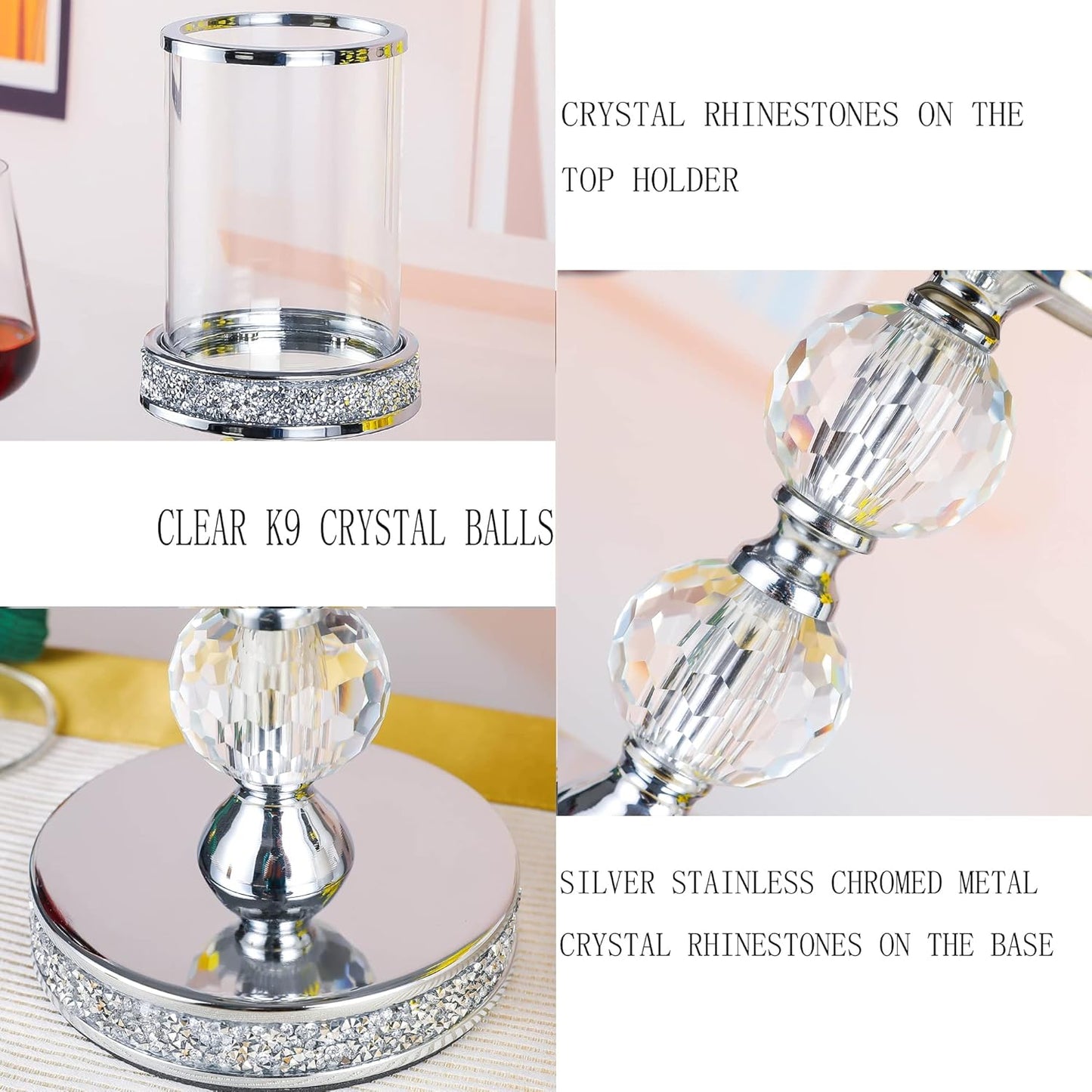 Skiennix Crystal Candle Holders - Elegant Pillar Candlesticks for Weddings & Home Decor | Perfect Centerpieces