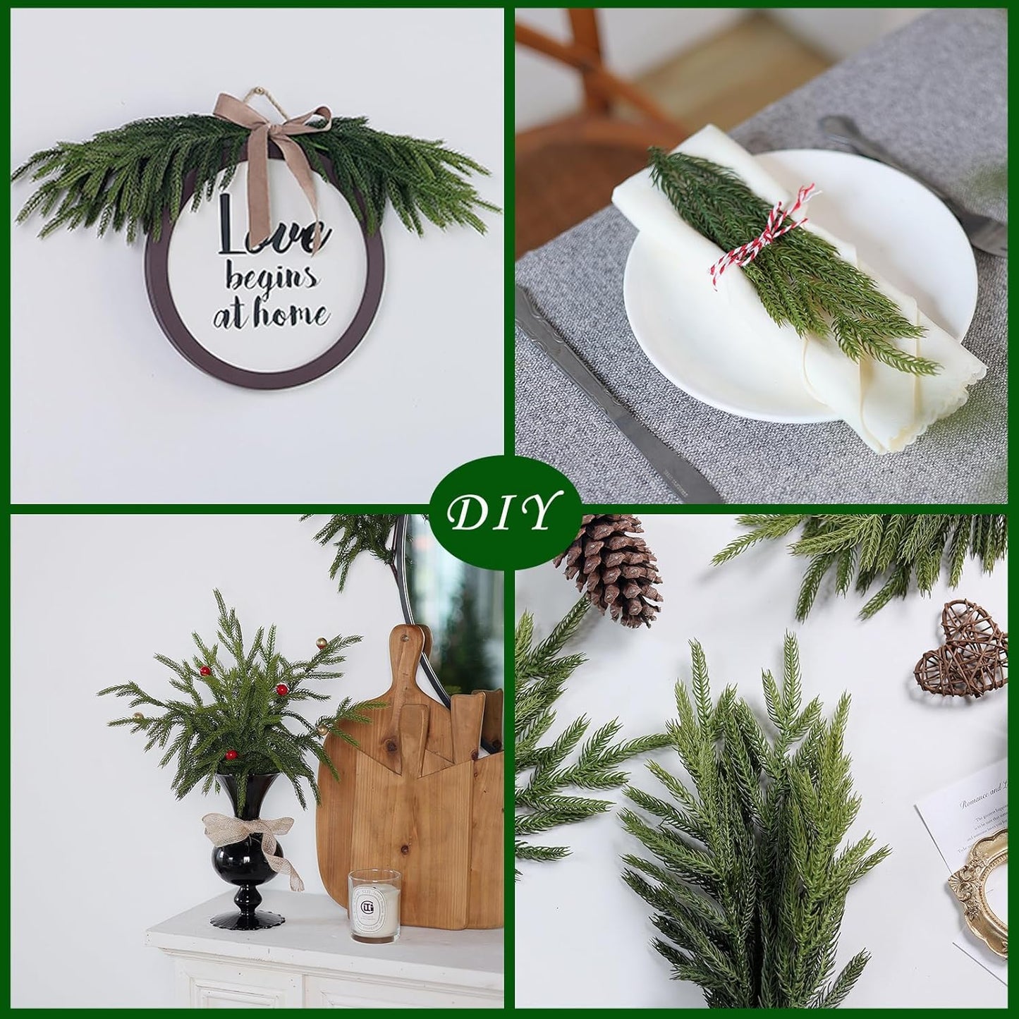 Skiennix 16 Pcs Real Touch Norfolk Pine Branches - 18" Faux Greenery for DIY Crafts & Home Decor
