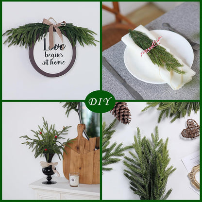 Skiennix 16 Pcs Real Touch Norfolk Pine Branches - 18" Faux Greenery for DIY Crafts & Home Decor