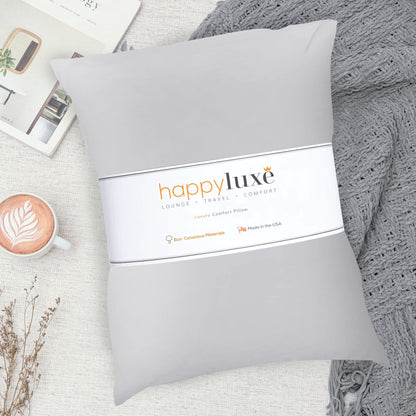 Happyluxe Travel Pillow, Airplane Pillow for Men and Women, Machine Washable, Breathable, Softer Than Cotton, 17" x 13", Made in The USA - Cool Gray