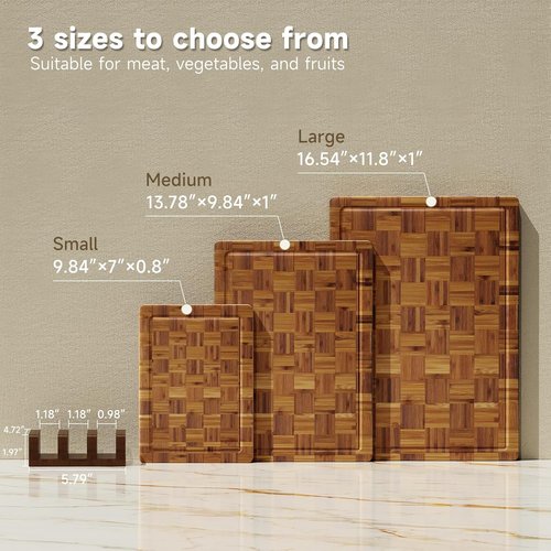 Bamboo Wood Cutting Board Set by [Brand Name] - Large 3-Pack with Juice Groove for Vegetables, Fruits & Cheese