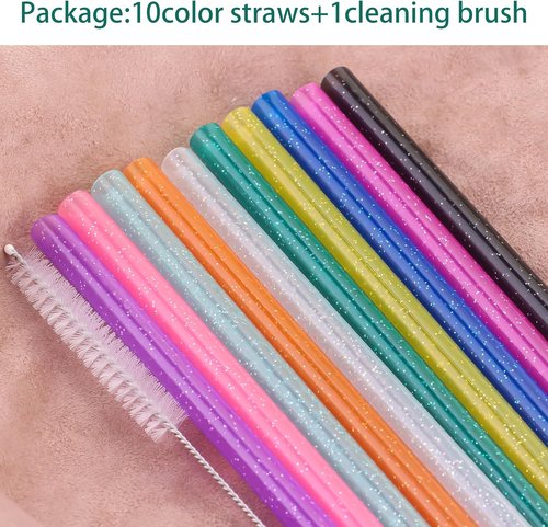 Dakoufish Glitter Straws - 10 Pack Reusable 12-Inch Straws for Stanley & Owala Tumblers | Dishwasher Safe