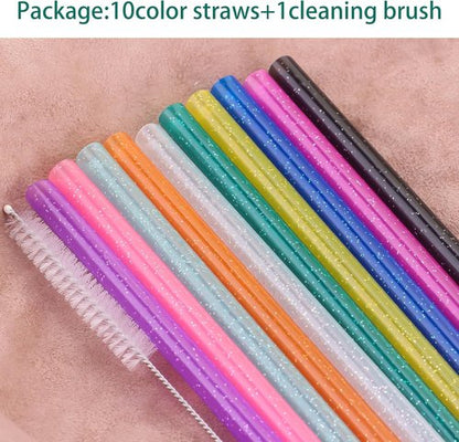 Dakoufish Glitter Straws - 10 Pack Reusable 12-Inch Straws for Stanley & Owala Tumblers | Dishwasher Safe
