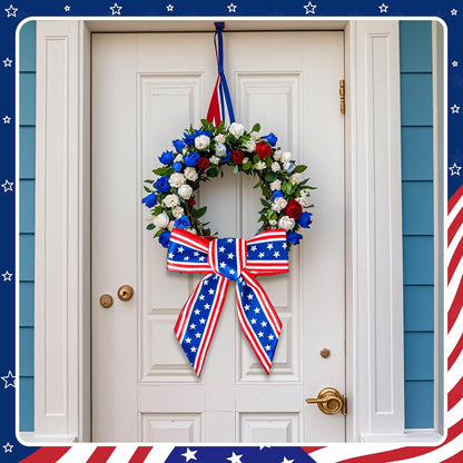 RunNico Patriotic Wreath Sash - 2 Pack Red, White & Blue Satin Decor for 4th of July | 53" L x 3.4" W