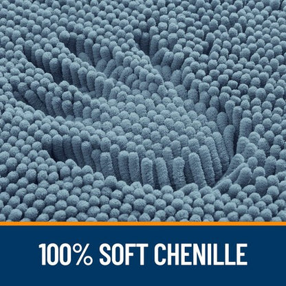 OLANLY Bathroom Rugs 70x24, Extra Soft Absorbent Chenille Bath Rugs, Rubber Backing Quick Dry, Machine Washable Bath Mats for Bathroom Floor, Tub and Shower, Home Decor Accessories, Airy Blue