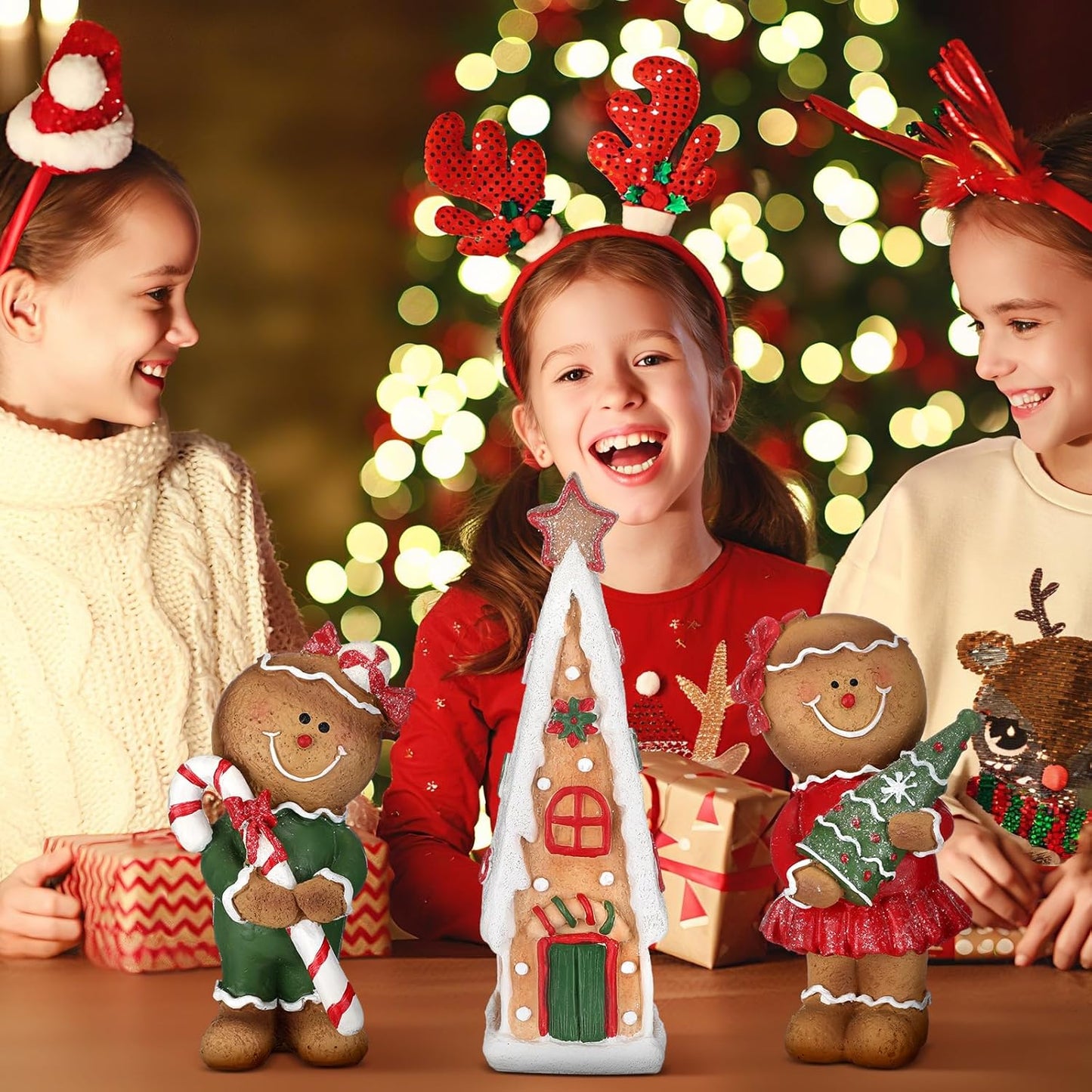 Regine Switzerland Christmas Tabletop Decorations - 3 Pcs Gingerbread House & Figurines Set for Holiday Decor