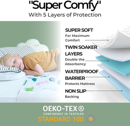 Hygge Sheets® Potty Training Pee Pads - 100% Waterproof, Non-Slip Bed Wetting Pad for Twin Beds | Washable Dinosaur Design