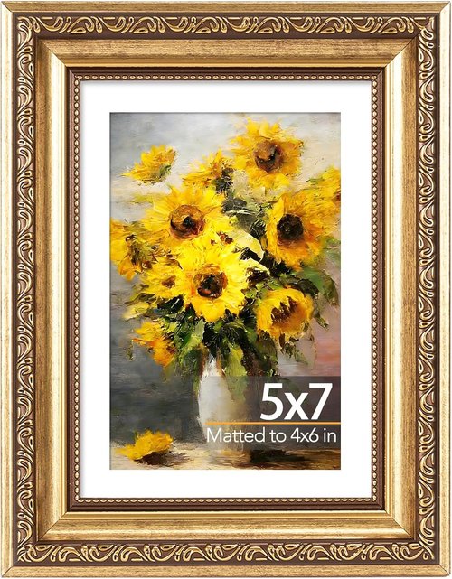 JCJMY Vintage Picture Frame - Elegant 5x7 Photo Frame with Shatter-Resistant Plexiglass | Gold Finish, 1 Pack