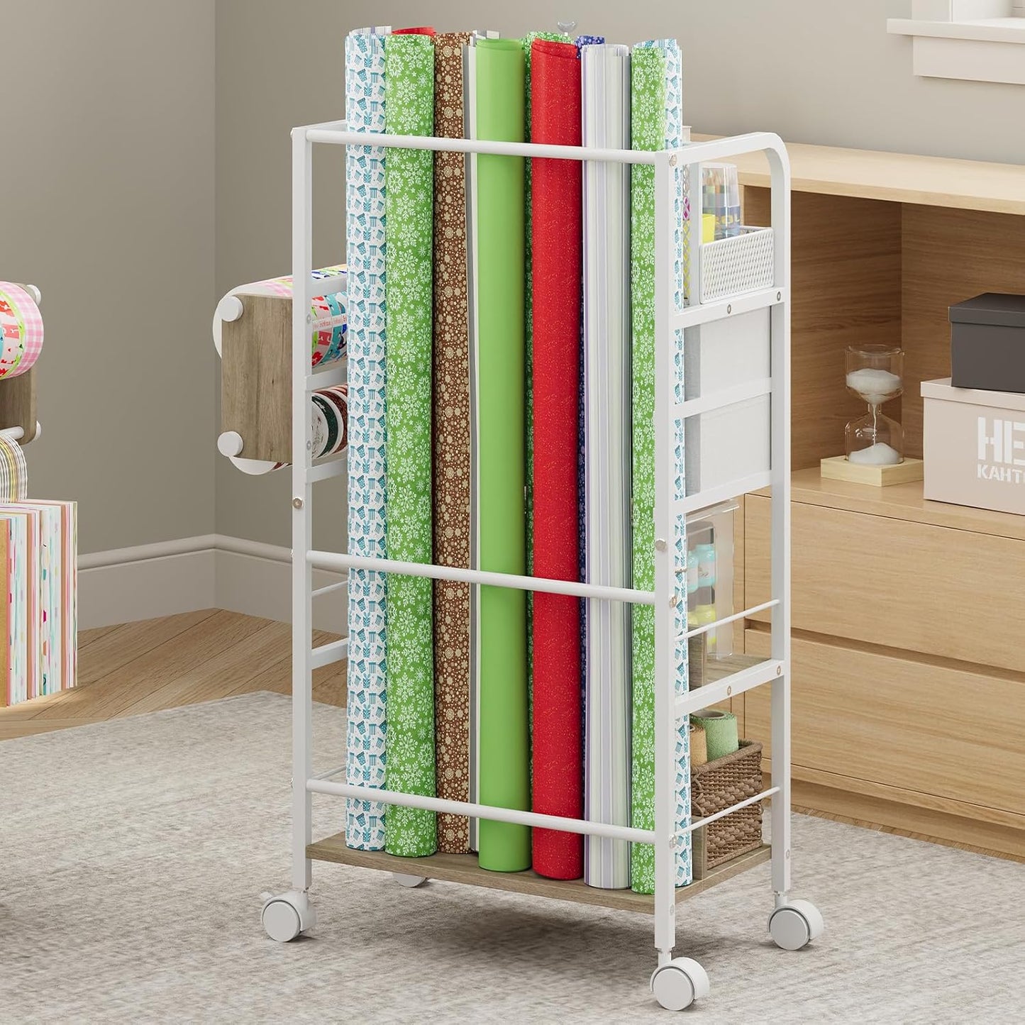 Rolling Craft Storage Cart - Multi-Tier Organizer with 2 Fabric Drawers & Lockable Wheels | 16.54x11.4x32.68 Inches