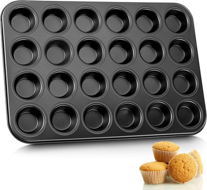 E-far Mini Muffin Pan - 24-Cup Nonstick Bakeware for Perfect Mini Muffins & Cupcakes | Oven Safe, Warp-Free
