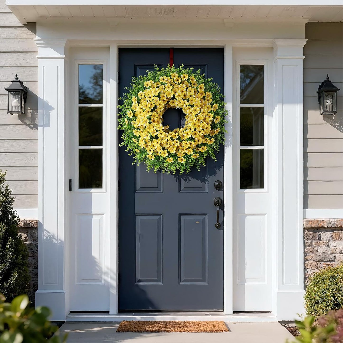 Starry Sky Morning Glory Wreath by 26" - Faux Eucalyptus Flower Decor for Spring & Summer | Yellow