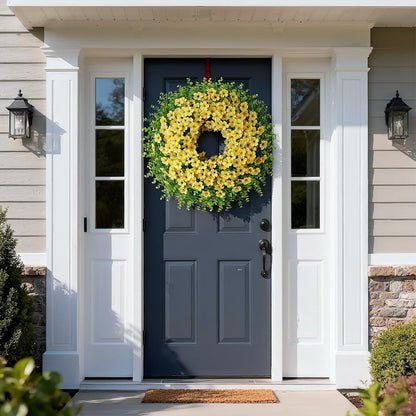 Starry Sky Morning Glory Wreath by 26" - Faux Eucalyptus Flower Decor for Spring & Summer | Yellow