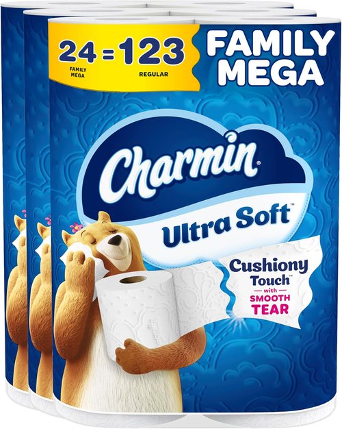 Charmin Ultra Soft Toilet Paper - Cushiony Touch, 24 Family Mega Rolls, White