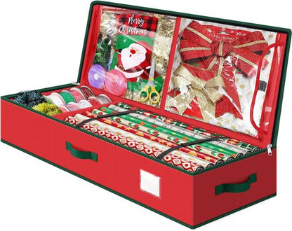 Fabspace Christmas Wrapping Paper Storage Organizer - 40 Inch Gift Wrap Container with Visible Pockets - Red