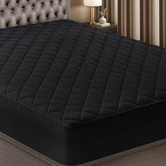 Utopia Bedding Quilted Fitted Mattress Pad, Queen Size, Elastic Fitted Mattress Topper Protector and Cover with Deep Pocket Stretches up to 16 Inches, Machine Washable (Black)