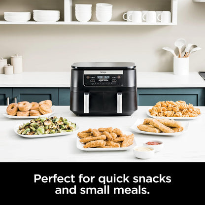 Ninja DZ090 Foodi 6 Quart Air Fryer - 5-in-1 DualZone with 2 Baskets for Quick Snacks & Meals - Black