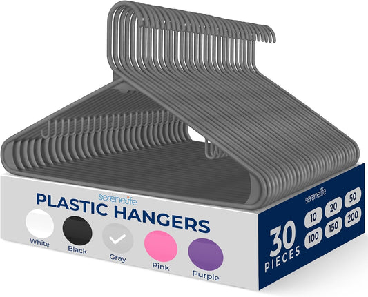 SereneLife Non-Slip Plastic Hangers - 30 Pack Space-Saving Closet Organizers for Shirts & Dresses