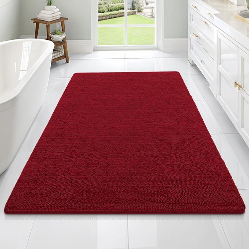 OLANLY Bathroom Rugs 70x46, Extra Soft Absorbent Chenille Bath Rugs, Rubber Backing Quick Dry, Machine Washable Bath Mats for Bathroom Floor, Tub and Shower, Home Decor Accessories, Red