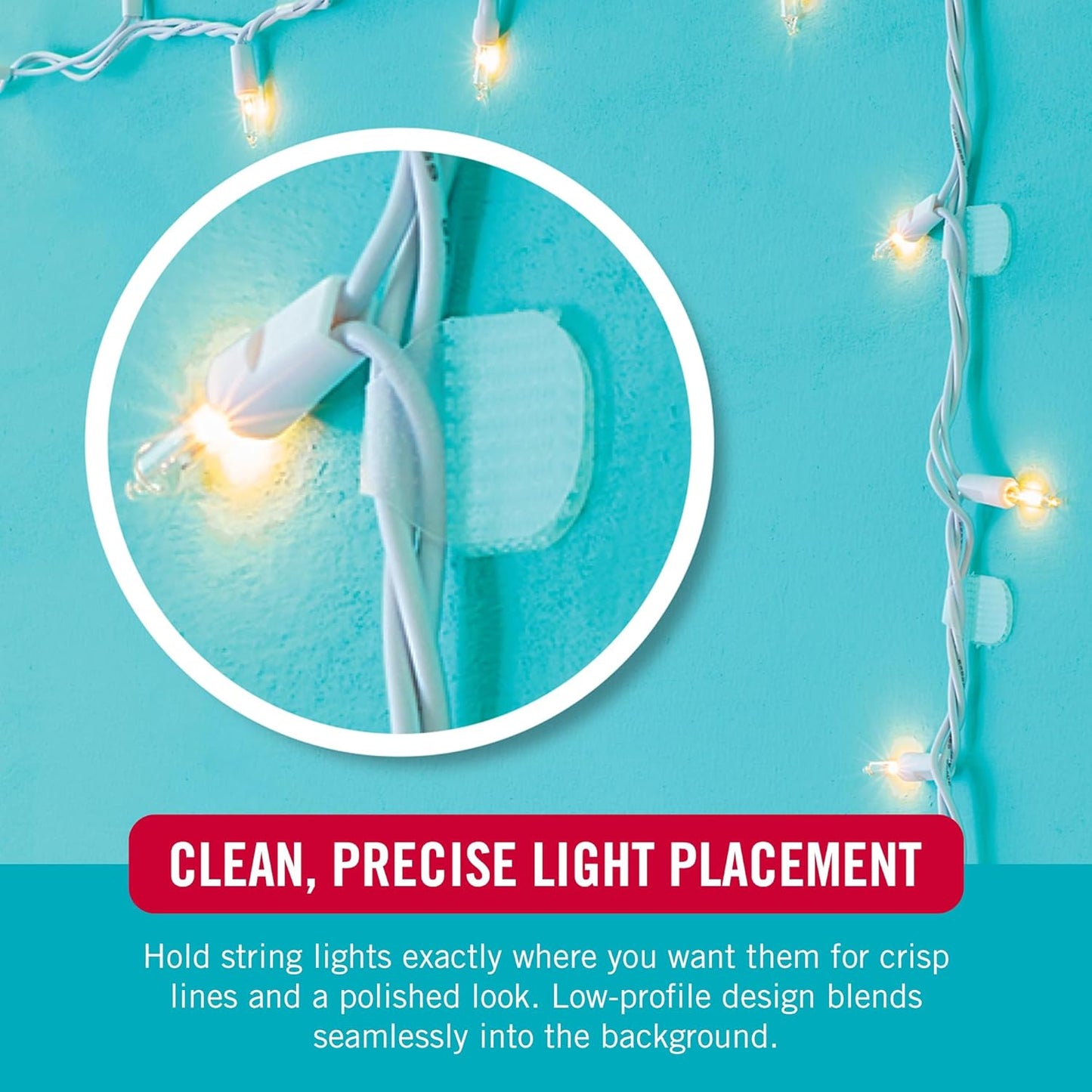 VELCRO Brand Indoor Light Clips - Damage-Free String Light Holders, Transparent, 48 Pack, Up to 100 ft