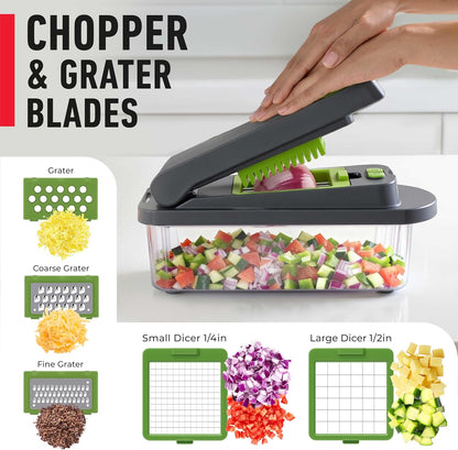 Mueller Pro-Series 10-in-1 Vegetable Chopper - 8 Blades for Dicing, Slicing & Mincing | Gray/Green