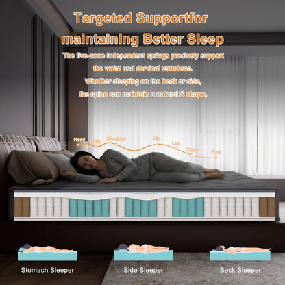 Veloflow Mattress in a Box, Medium-Strength Memory Foam, Relieves Back and Neck Pain, Individual Pocket Coil Springs, Sports Isolation, Edge Support, Breathable (Grey, Queen (U.S. Standard))