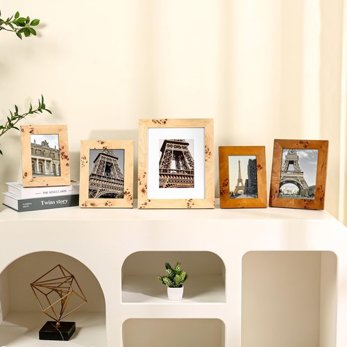 Concepts Set Of 4-4x6 Burl Wood Picture Frames - Natural Wood Finish Picture Frames for Family Photos - Elegant Wallhung Decor in Bulk