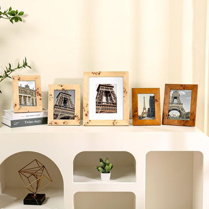 Concepts Set Of 4-4x6 Burl Wood Picture Frames - Natural Wood Finish Picture Frames for Family Photos - Elegant Wallhung Decor in Bulk