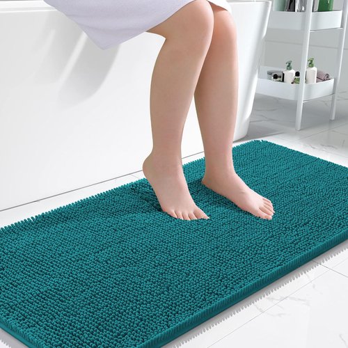 OLANLY Bathroom Rugs 47x24, Extra Soft Absorbent Chenille Bath Rugs, Rubber Backing Quick Dry, Machine Washable Bath Mats for Bathroom Floor, Tub and Shower, Home Decor Accessories, Deep Lake