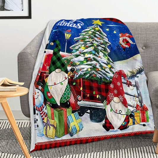 Merry Christmas Blanket, Christmas Tree Dwarfs Fuzzy Soft Warm Sherpa Throw Blanket for Women, Red Buffalo Plaid Truck Seasonal Winter Xmas Holiday Blanket for Couch Bed Living Room 50"x60"