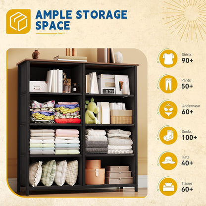 DWVO Fabric Dresser - 8 Drawer Tall Chest with Sturdy Steel Frame & Wooden Top | Ideal for Bedroom & Living Room
