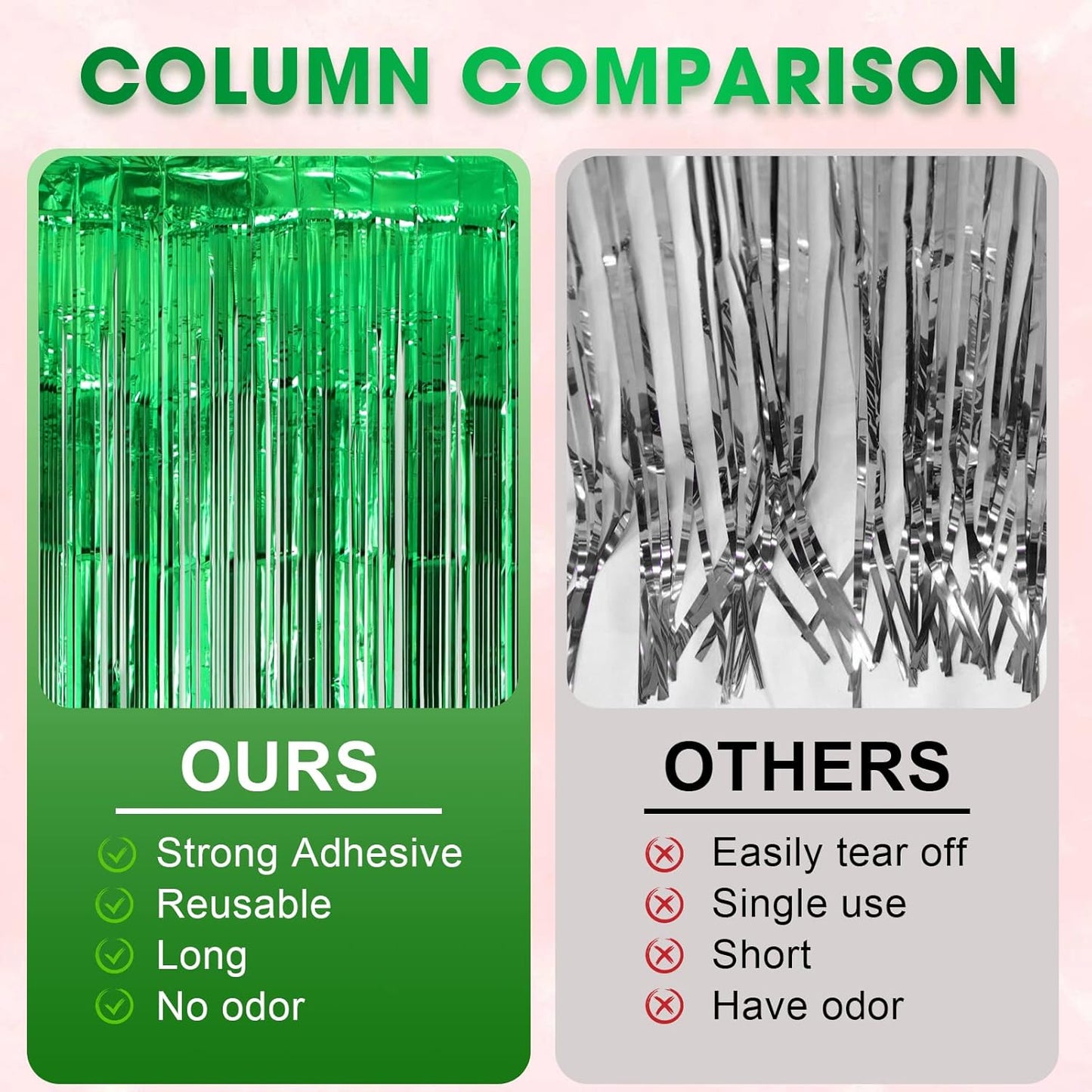 Voircoloria Green Foil Fringe Backdrop Curtains - 3 Pack Tinsel Streamers for Parties & Events | 3.3x8.2 Feet