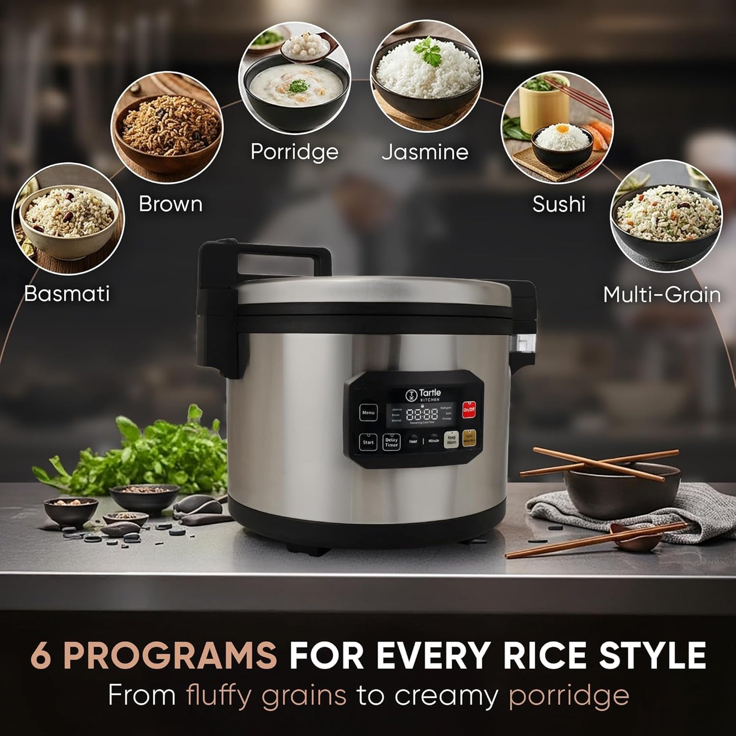 Skiennix Commercial Rice Cooker - 64 Cup Capacity for Perfect Brown & Sushi Rice - Non-Stick Pot & Hinged Lid