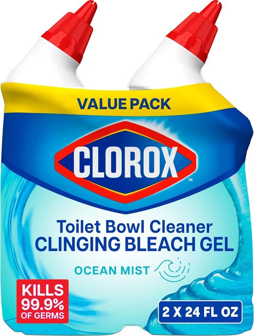 Clorox Toilet Bowl Cleaner - Clinging Bleach Gel with Ocean Mist Scent - 24 Fl Oz, Pack of 2