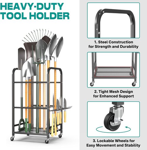 EVERHANGER Garden Tool Organizer - Durable Storage Solution for Indoor/Outdoor Use | Yard Tool Stand