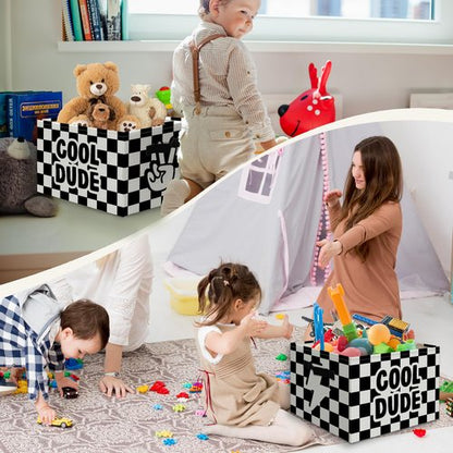 JUIOEIU Cool Dude Boy Foldable Checkered Basket Storage Bins Box with Handles, Black and White Collapsible Organizer for Kids Boys Room Bedroom Bathroom Nursery Playroom Clothes Toys Books