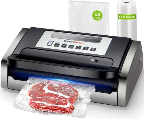 Bonsenkitchen Vacuum Sealer Machine - Powerful Low-Noise Food Sealer with Built-In Cutter & Bag Storage
