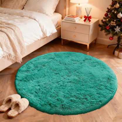 OLANLY Teal Green Round Area Rug - Soft, Machine Washable 8 ft Shaggy Carpet for Bedrooms & Nurseries