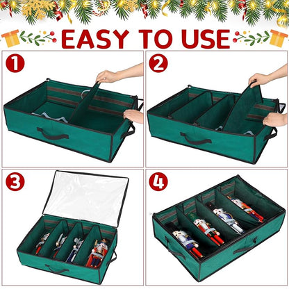 4 Pack Christmas Nutcracker Storage Box with Clear Top - Red & Bottle Green