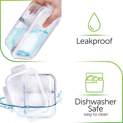 Prep Naturals Glass Meal Prep Containers - Airtight 36oz Food Storage Bowls | Dishwasher & Microwave Safe - Pack of 5, 2-Compartment Clear