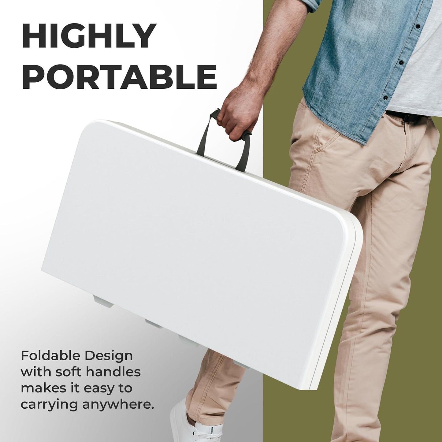 Modern Space 34" Square Foldable Table - Heavy Duty Portable Design with Built-In Handle | Ideal for Events, Dining, Camping