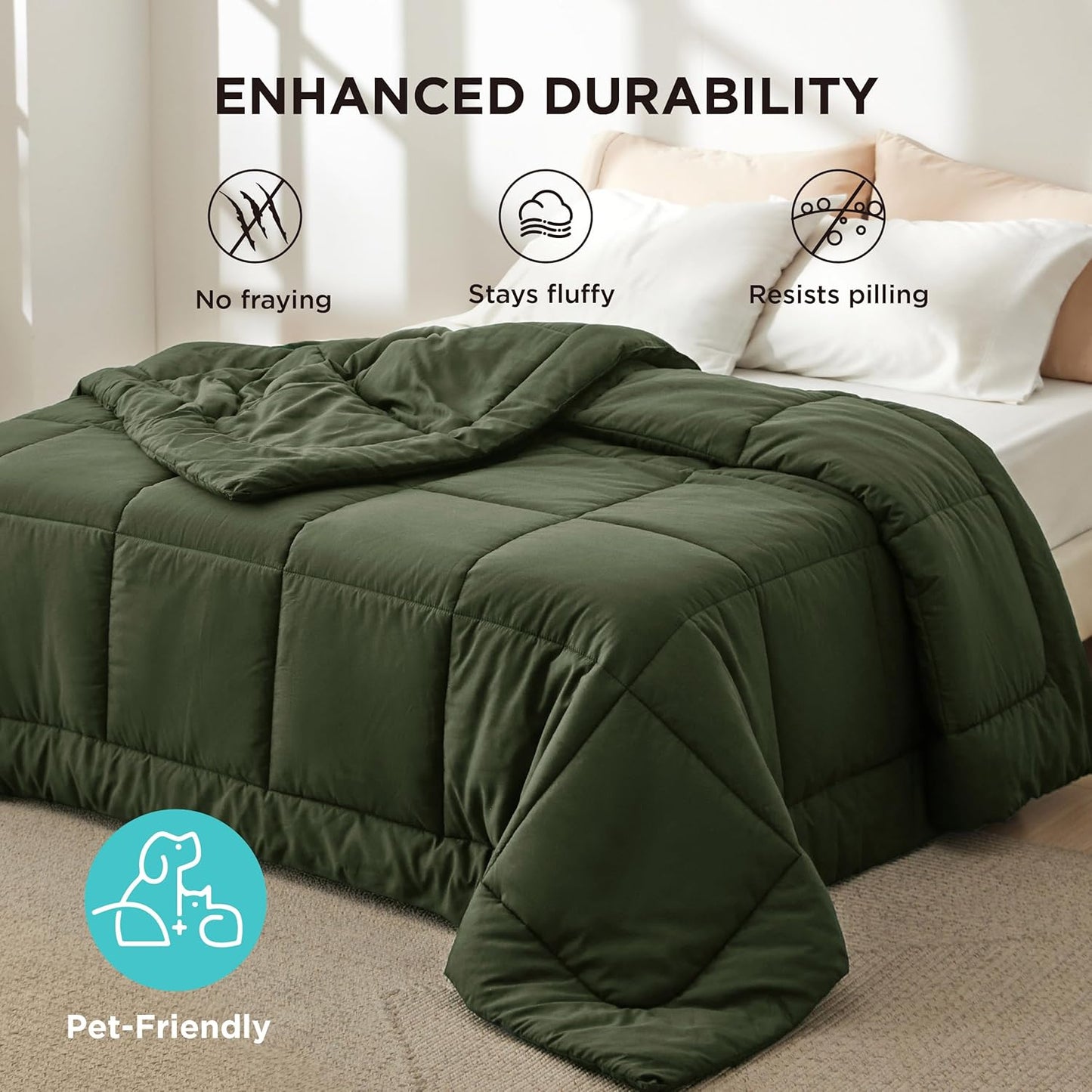 Bedsure Comforter Duvet Insert - All-Season Quilted Cal King Bedding in Olive Green, 96 x 102 Inches