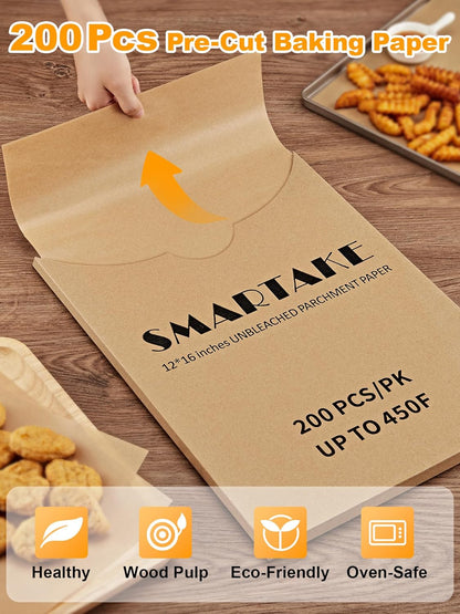 SMARTAKE Non-Stick Parchment Paper Baking Sheets - 200 Pcs, 12x16 Inches for Baking, Grilling & Steaming
