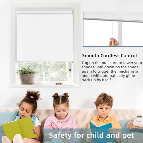 ChrisDowa Blackout Roller Shade - Cordless Indoor Blinds with Thermal Insulation | 34" Wide x 72" High, White