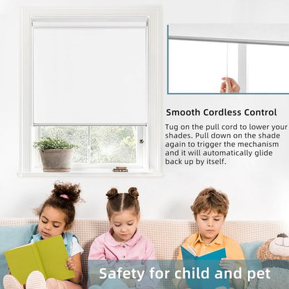 ChrisDowa Blackout Roller Shade - Cordless Indoor Blinds with Thermal Insulation | 34" Wide x 72" High, White