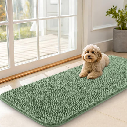 OLANLY Dog Door Mat - Absorbent Non-Slip Washable Doormat for Muddy Paws | 47x20 Olive Green