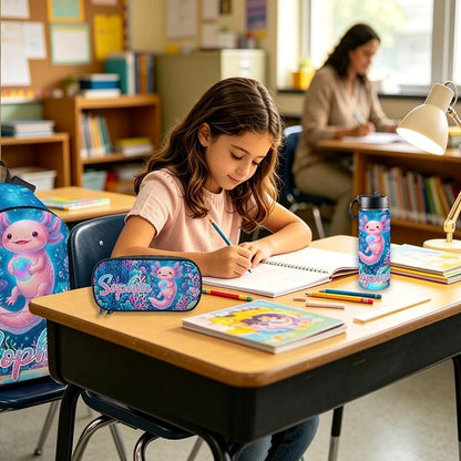 Personalized Axolotl Kids Backpack - Custom Name School Bag for Girls & Boys (Axolotl-04)