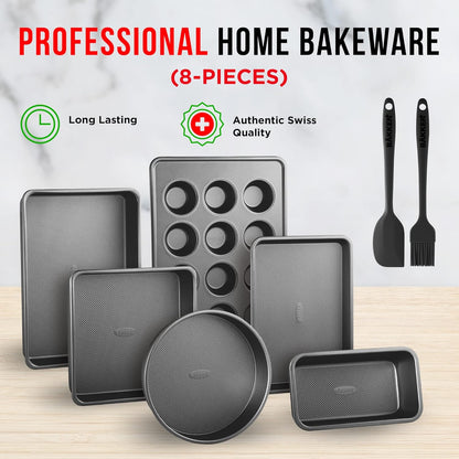 Non-Stick Bakeware Set by [Brand Name] - 8 Piece Professional Baking Pan Set | Muffin, Loaf & More - Black